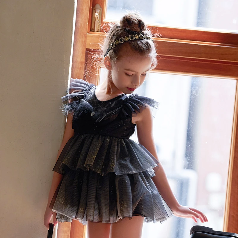 尤画2025黑天鹅女王裙网纱小飞袖女童公主气质品质连衣裙子68186