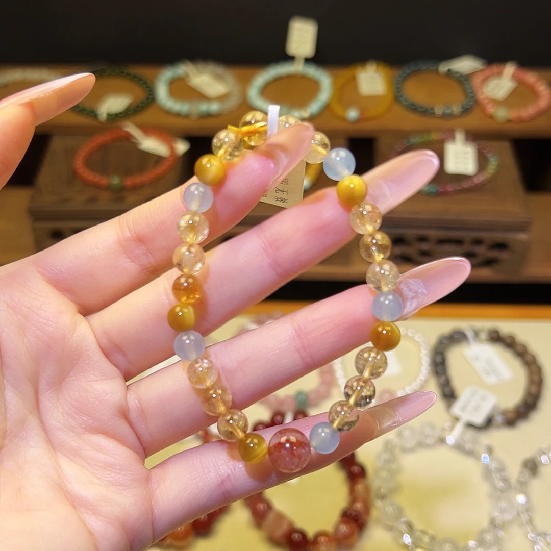 手串银S925镀金镶嵌水晶黄1496