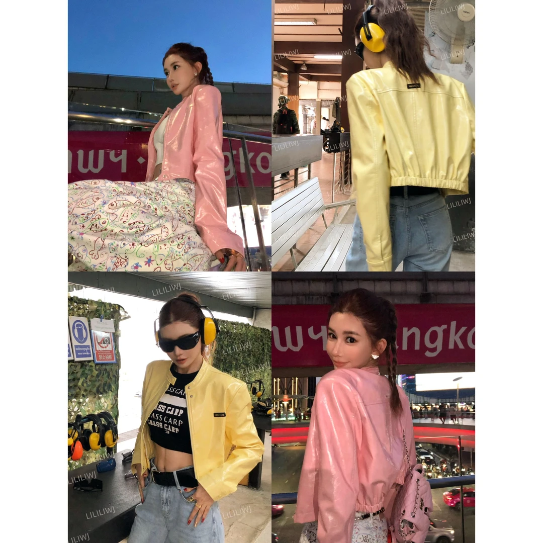 婉君【谬里谬气】韩系chic复古拉链百搭皮衣短外套LWJ25A1C113