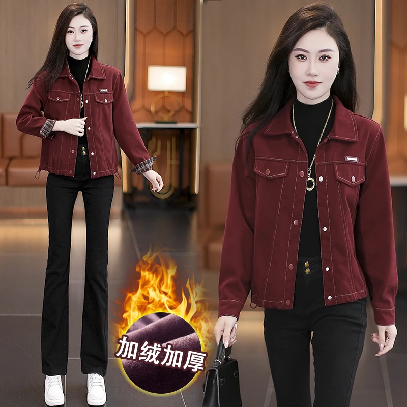 时尚加绒加厚洗水棉短外套女2025秋冬季新款小个子宽松休闲夹克潮