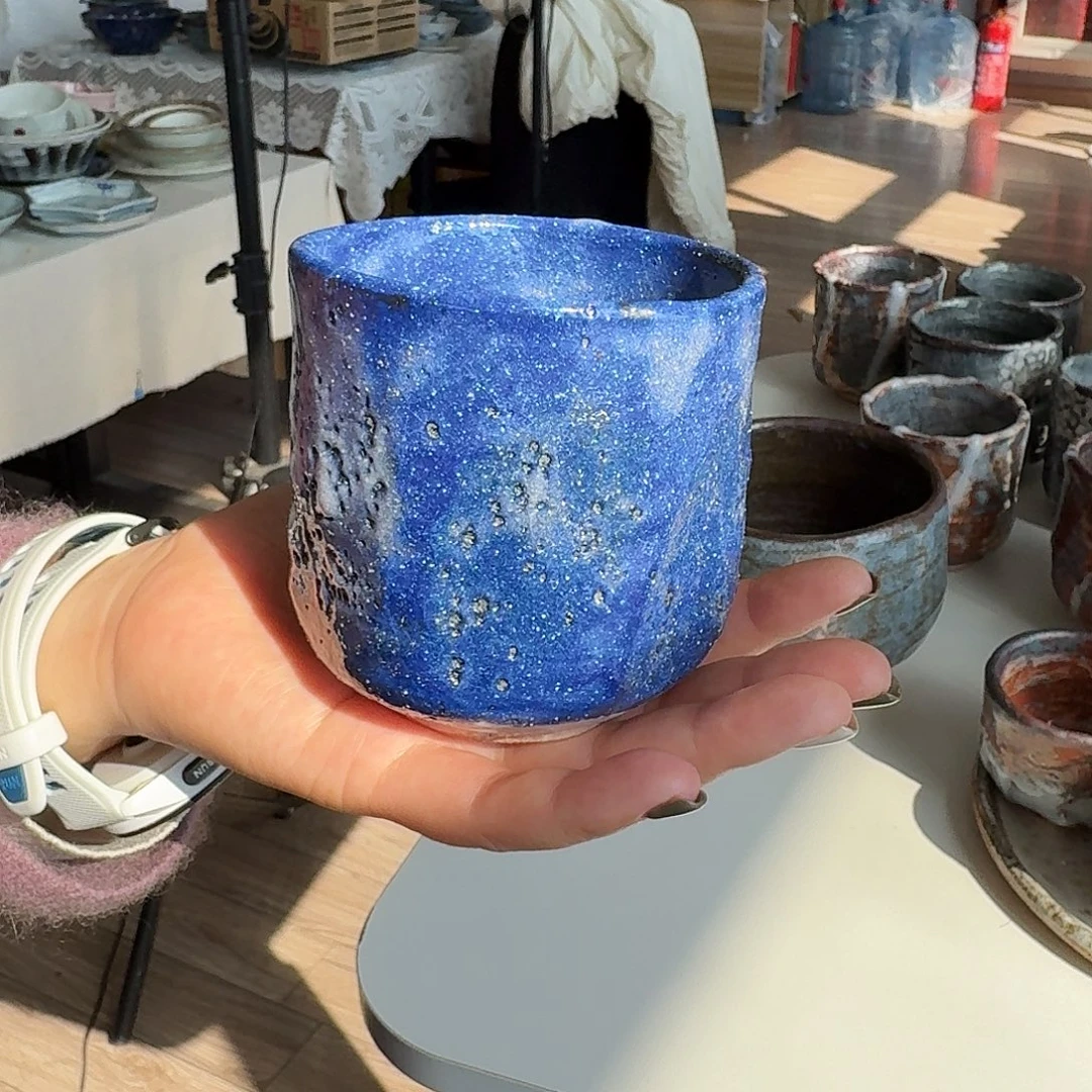 瓷片蓝志野手握杯