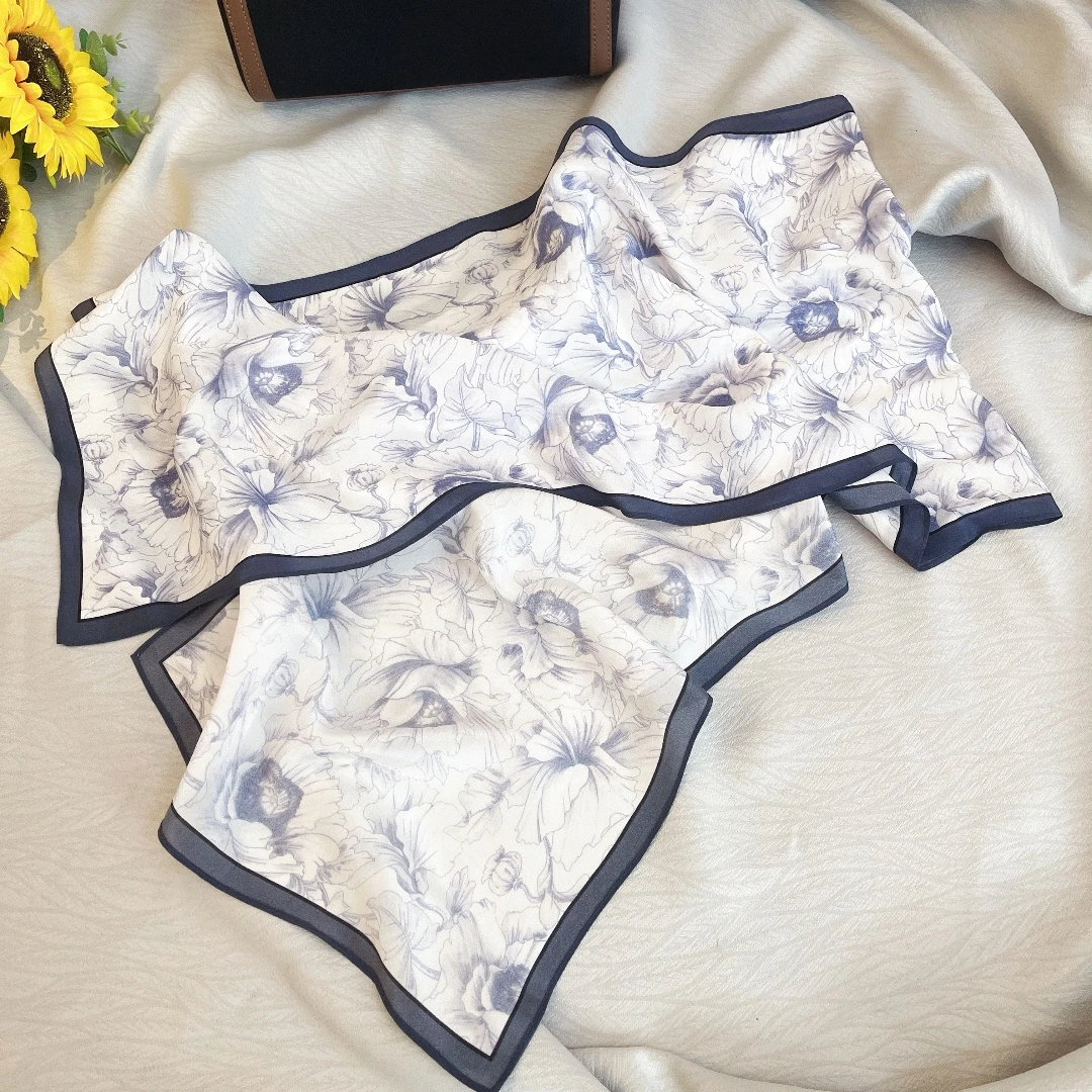 【水墨牡丹】桑蚕丝新款素描牡丹国风真丝长条丝巾百搭（±145*±37cm）