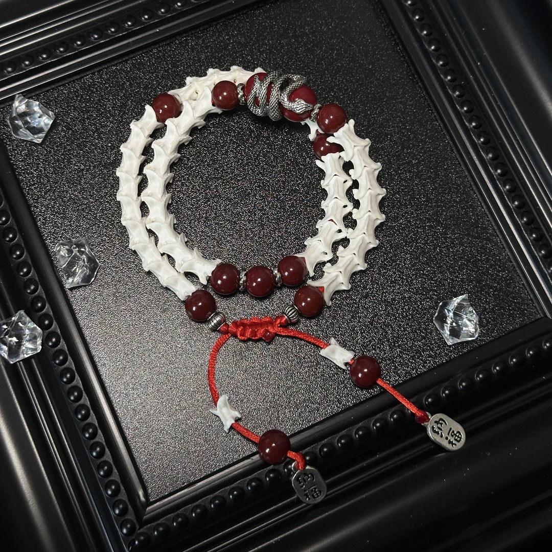 手链 天然蛇骨  小蛇红色真蛇骨手链 蛇骨手串个性化礼物