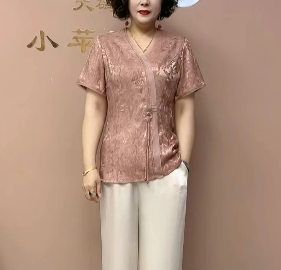 新中式小衫短袖夏季新款中老年高档夏装2025新款中老年中式