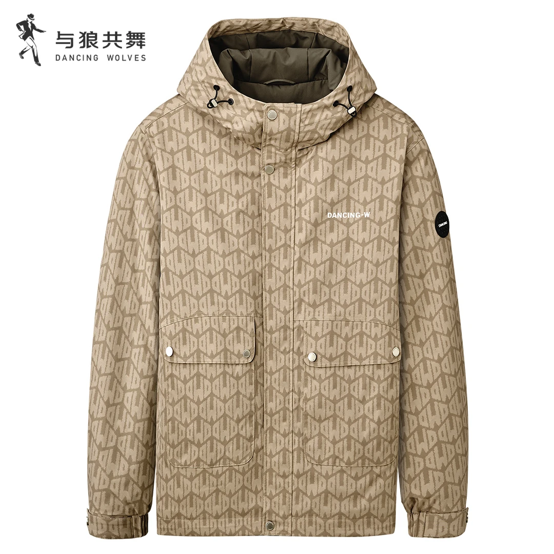 【字母满印】与狼共舞2025秋季连帽夹克翻领时尚休闲百搭男士舒适