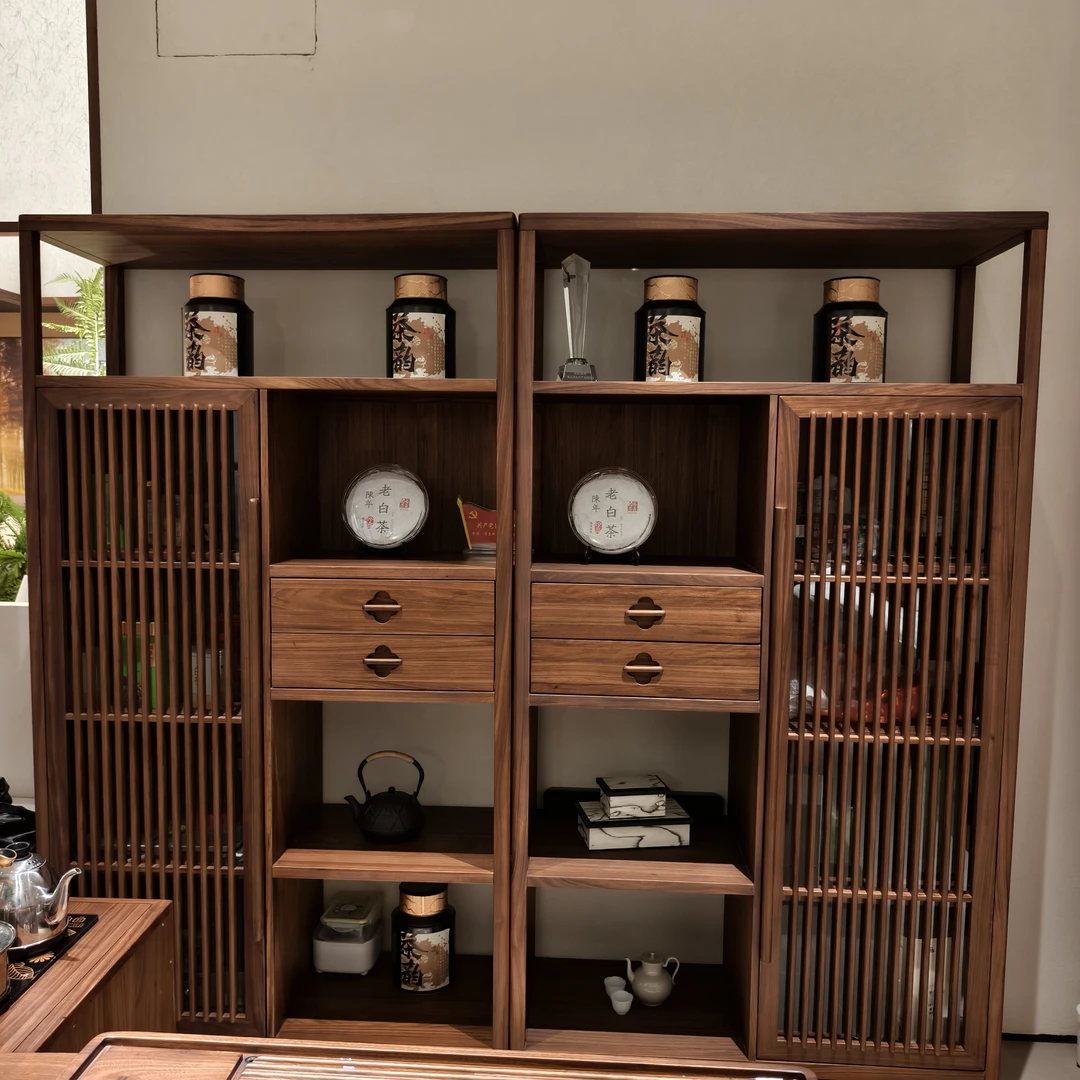 LS-01#实木茶室柜宋式美学乌金木储物柜新中式现代收纳架茶室