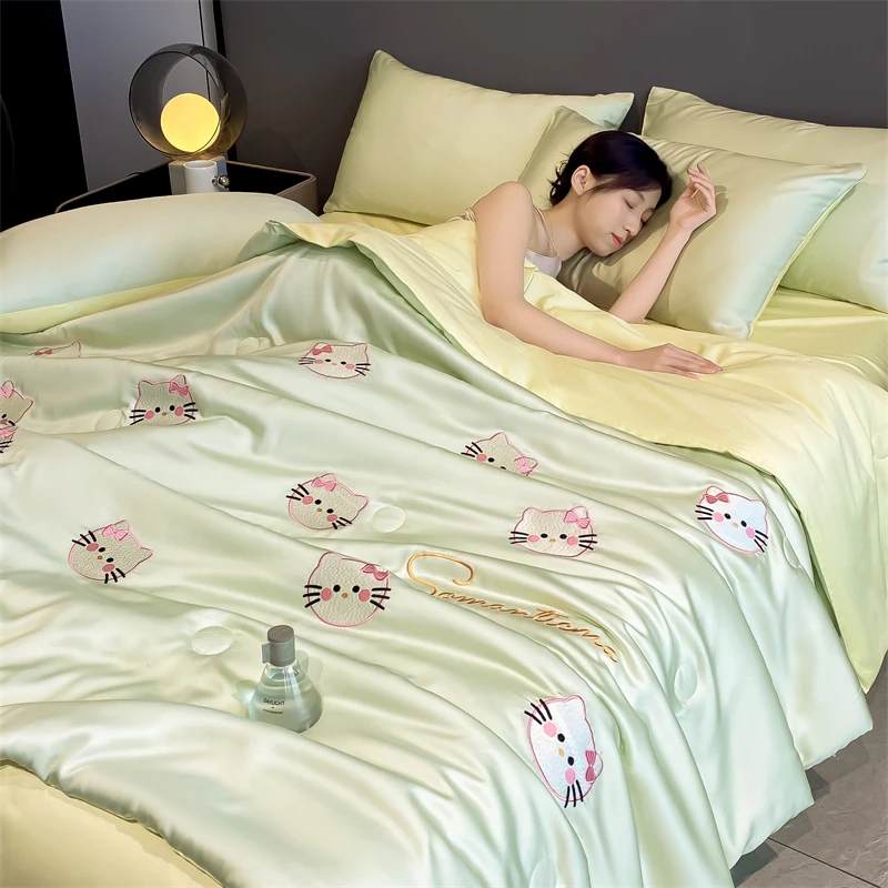 A类冰丝夏被四件套夏季可水洗空调被家用夏天薄被子凉感夏凉被子