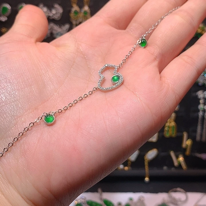 翡翠戒指银S925镶嵌手链