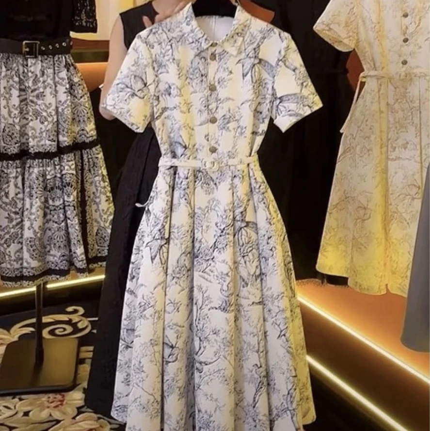 南油高版本-夏季动物丛林水墨画衬衫连衣裙K06