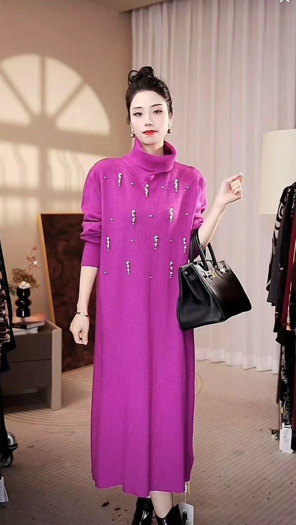 爆姐严选【玫夫人】春款上新高级感修身气质打底毛衣连衣裙-6594#