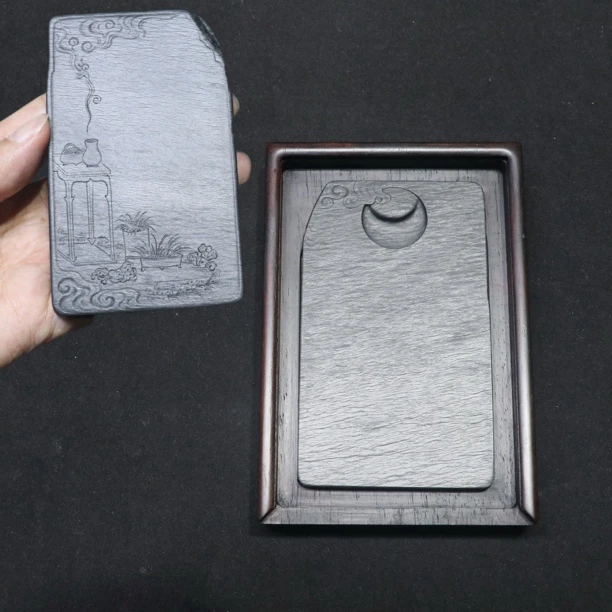 文房清供文气推拉盖行囊小歙砚老坑精品大红酸枝木盒10.5cm左右