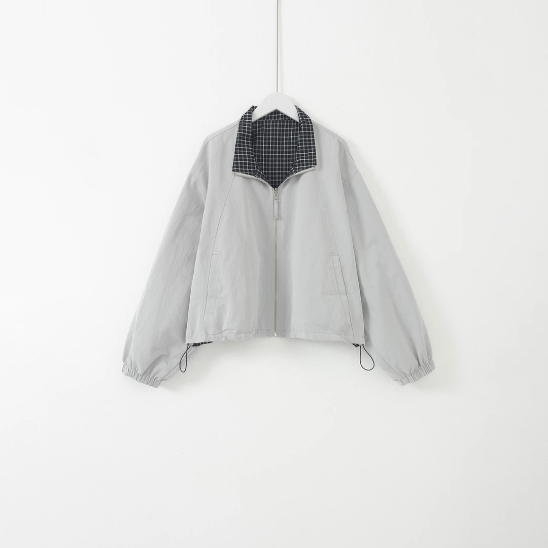 几里与麻 撞色格纹翻领外套 2081156