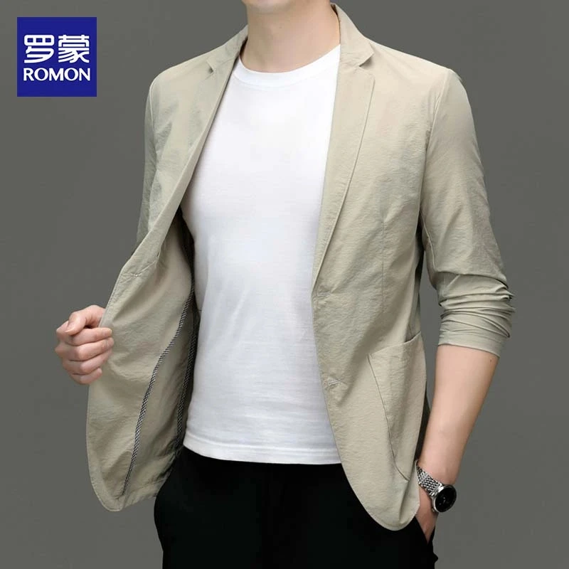 罗蒙男士休闲西服春秋新款纯色单层薄款西装商务修身单西单件外套