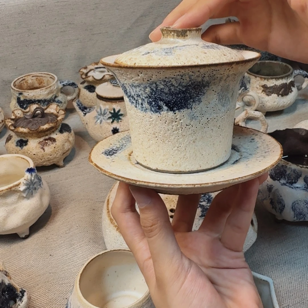 粉引三才盖碗一套一套