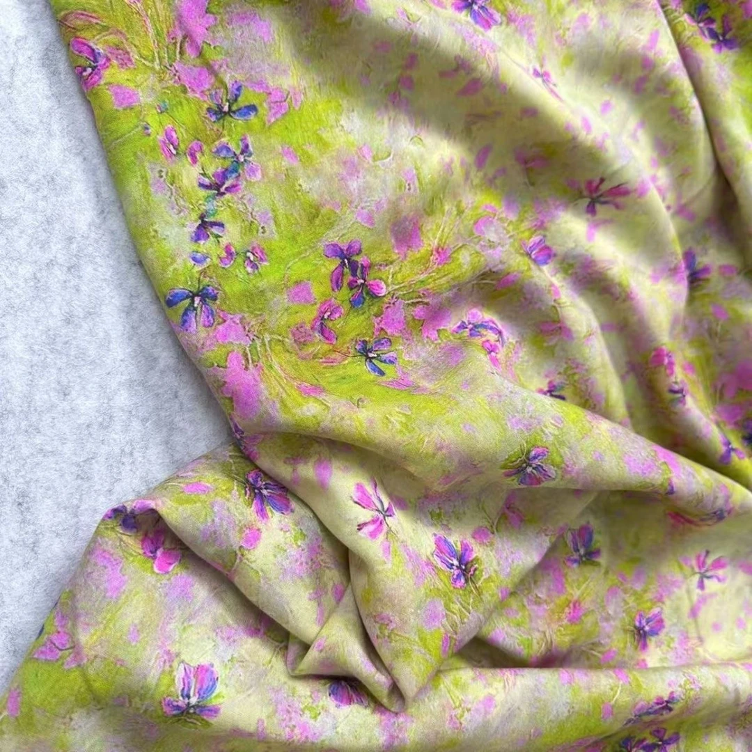 新品云锦缎棉绸紫薇花柔软亲肤百棉连衣裙旗袍春夏女装布料