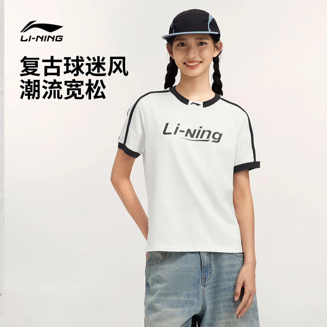 复古球迷风|李宁女子四季休闲潮流舒适户外透气短袖T恤