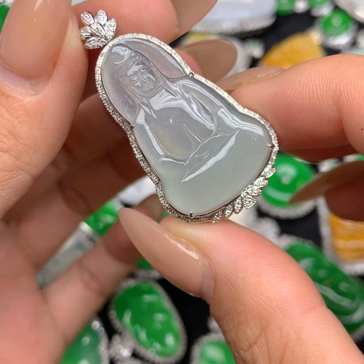 翡翠18K金镶嵌吊坠(不含链)