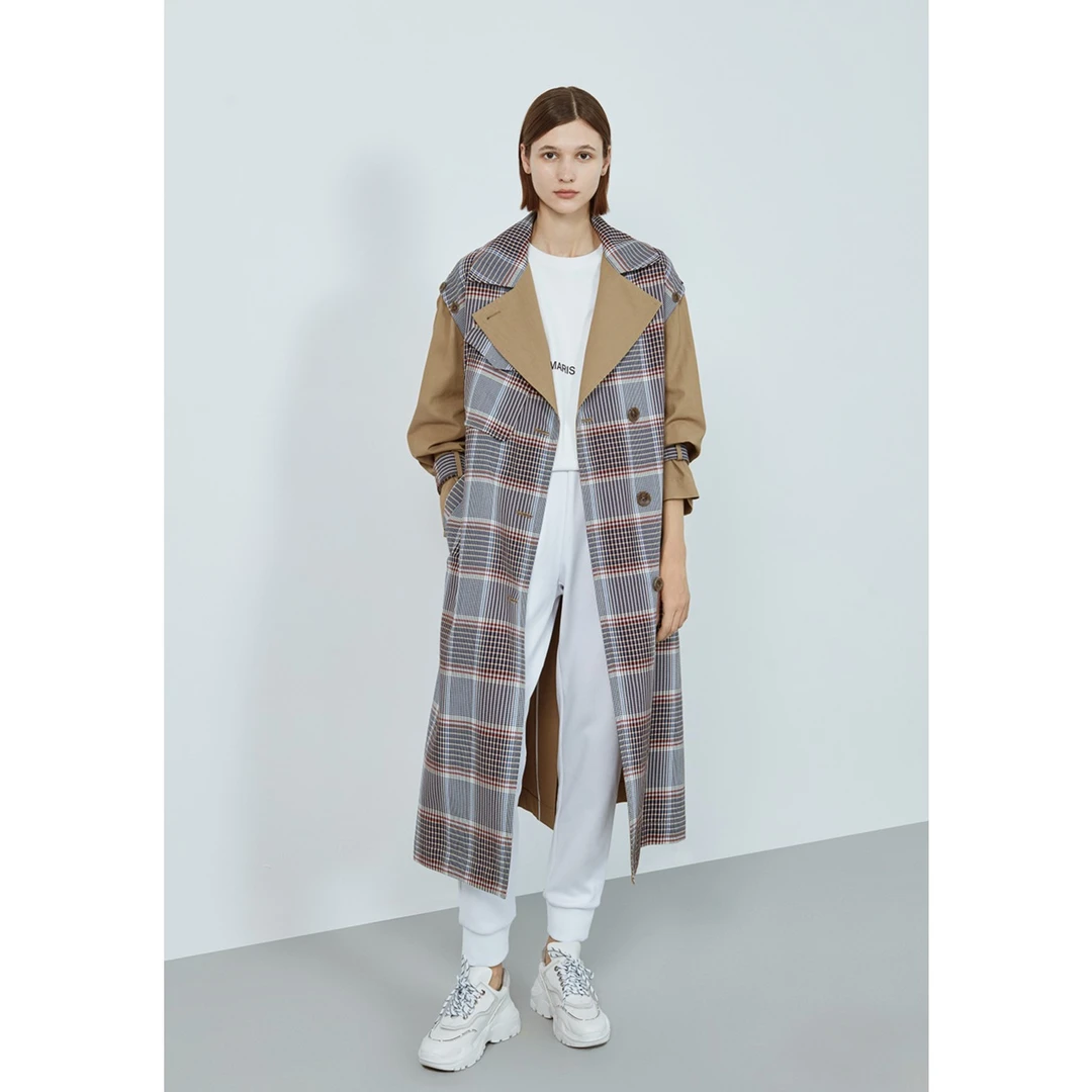 【心心精选】Marisfrolg/玛丝菲尔风衣格子经典拼接外套
