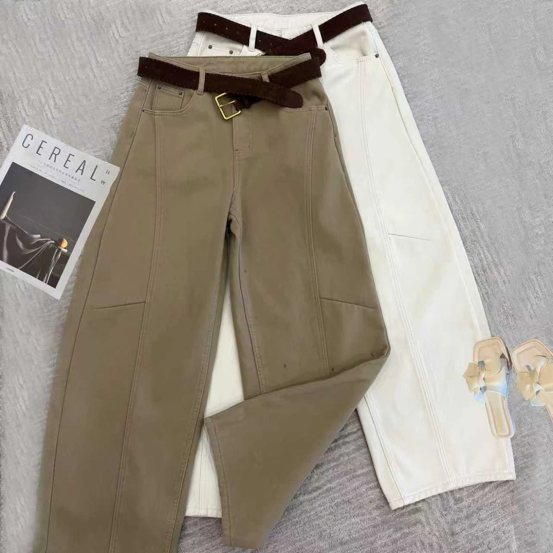 2025秋冬新款时尚水洗显瘦百搭加绒保暖牛仔裤设计感女士长裤8254