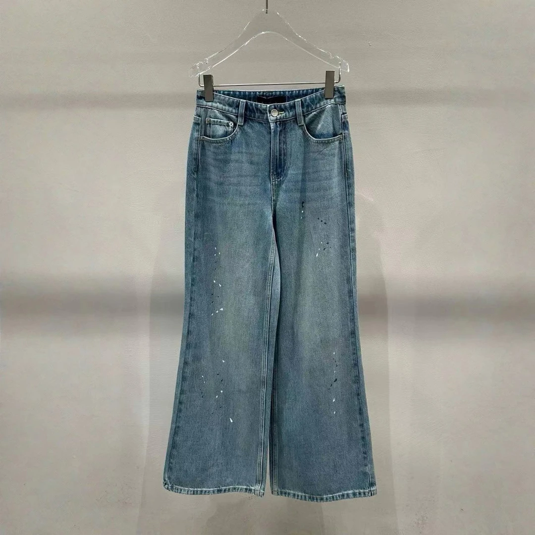 艾家同款蓝色牛仔裤直筒休闲水洗星空长裤3238百搭