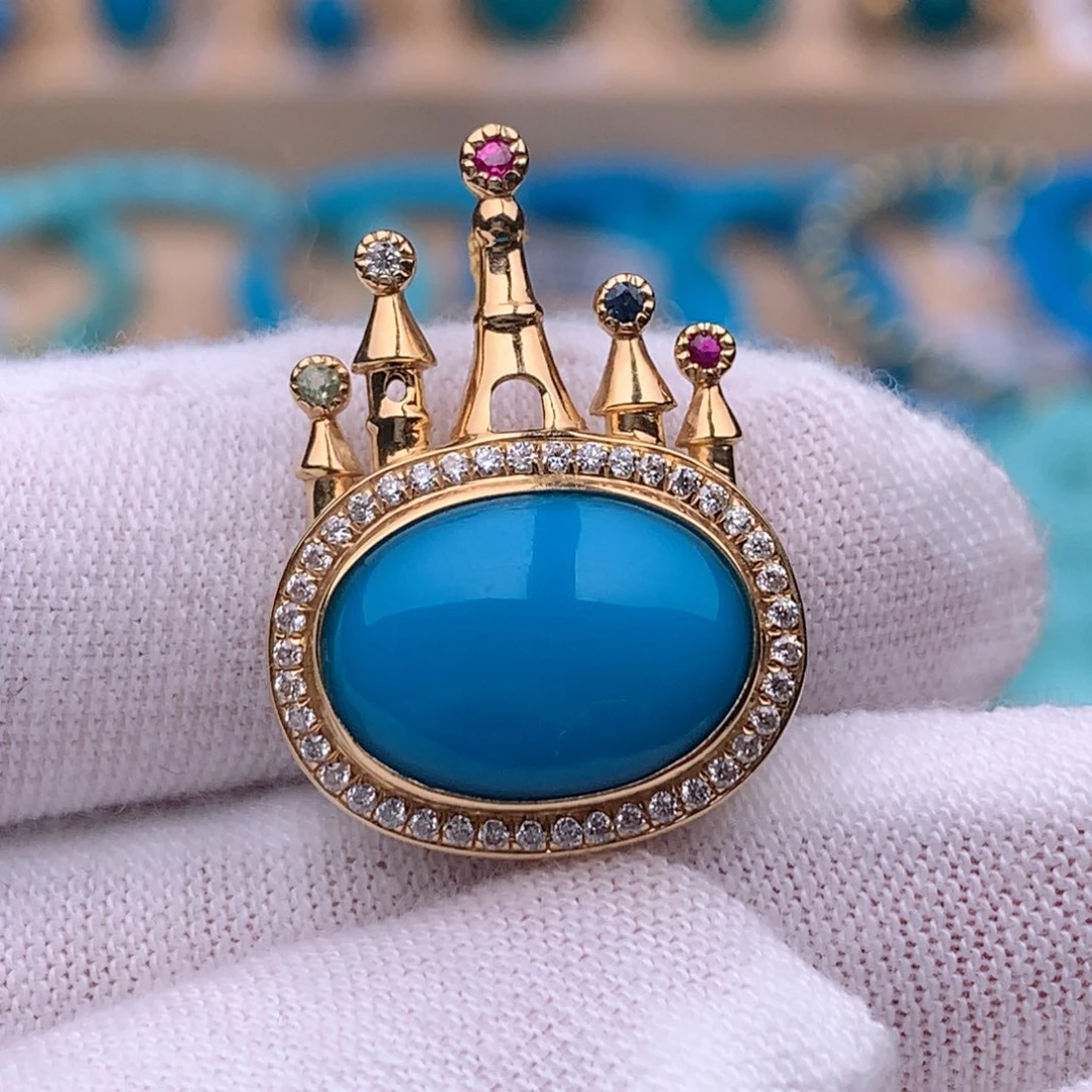 绿松石18K金镶嵌珠宝奇石