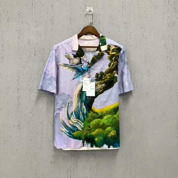 99新 Valentino/华伦天奴 华伦天奴猫头鹰印花衬衫短袖50码