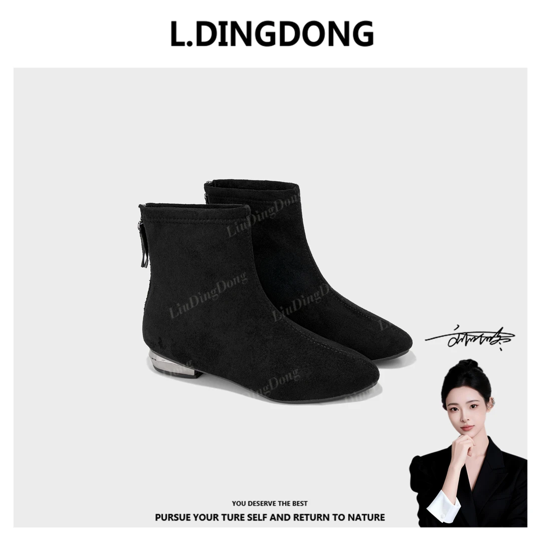 【刘叮咚女鞋】复古马丁靴女秋冬新款瘦瘦靴磨砂法式绒面短靴X29