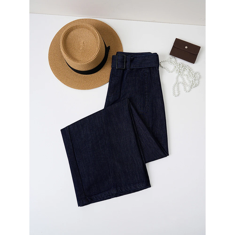 missrococo/洛可可小姐春夏新款丹宁色阔腿弯刀莱赛尔显瘦牛仔裤