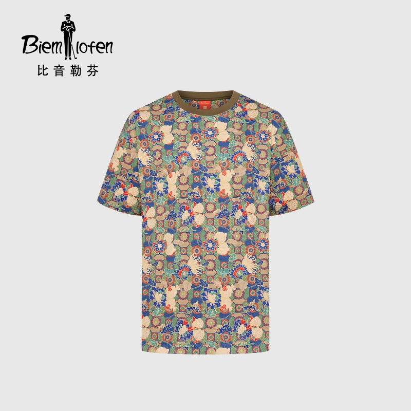 【故宫宫廷文化吉祥三多系列】比音勒芬2025春夏新款亲肤短T恤男