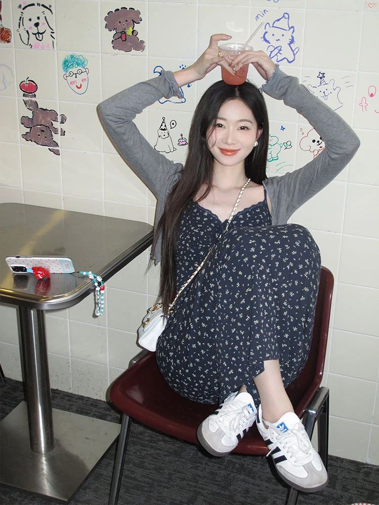 EIA一尧【清潭洞女高】韩版纯欲时尚碎花连衣裙女气质收腰显瘦长裙