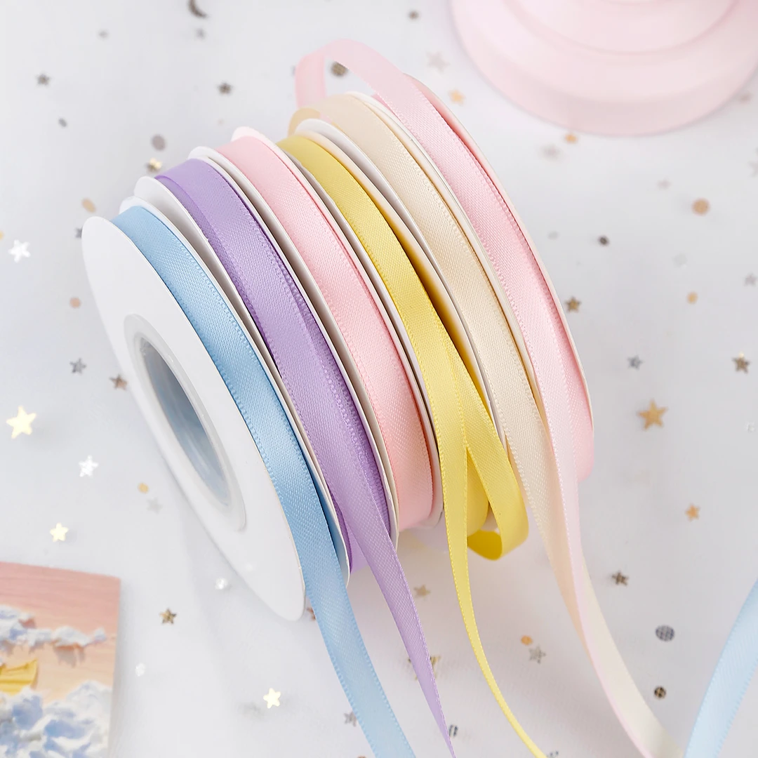 6mm蝴蝶结丝带双面加密鲜花礼品蛋糕水果包装彩带细缎带马卡龙色