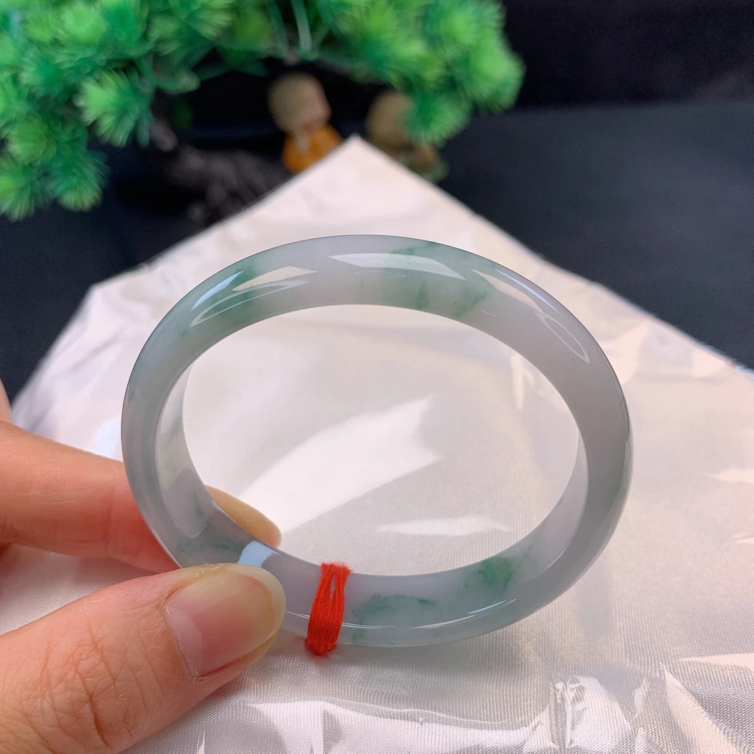 56圈口缅甸天然翡翠A货女款冰润蓝水底飘花贵妃翡翠手镯玉镯A1-76