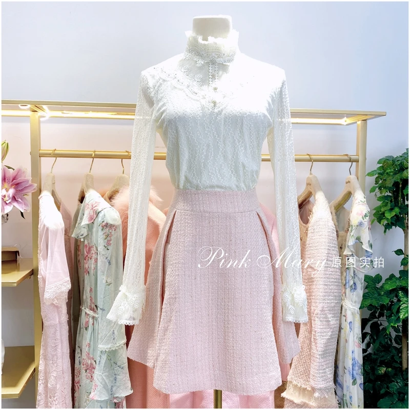 Pink Mary粉红玛琍粉色羊毛短裙子女时尚甜美百搭PMAFW308210