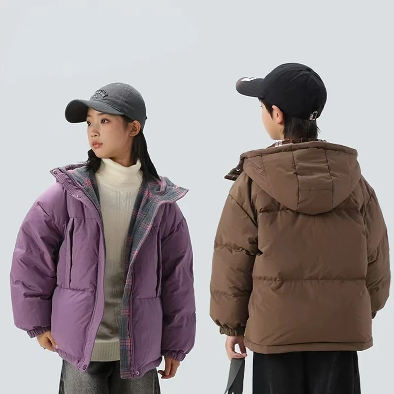 2025新款巴布豆连帽儿童羽绒服亲子两面穿百搭加厚男孩女孩外套