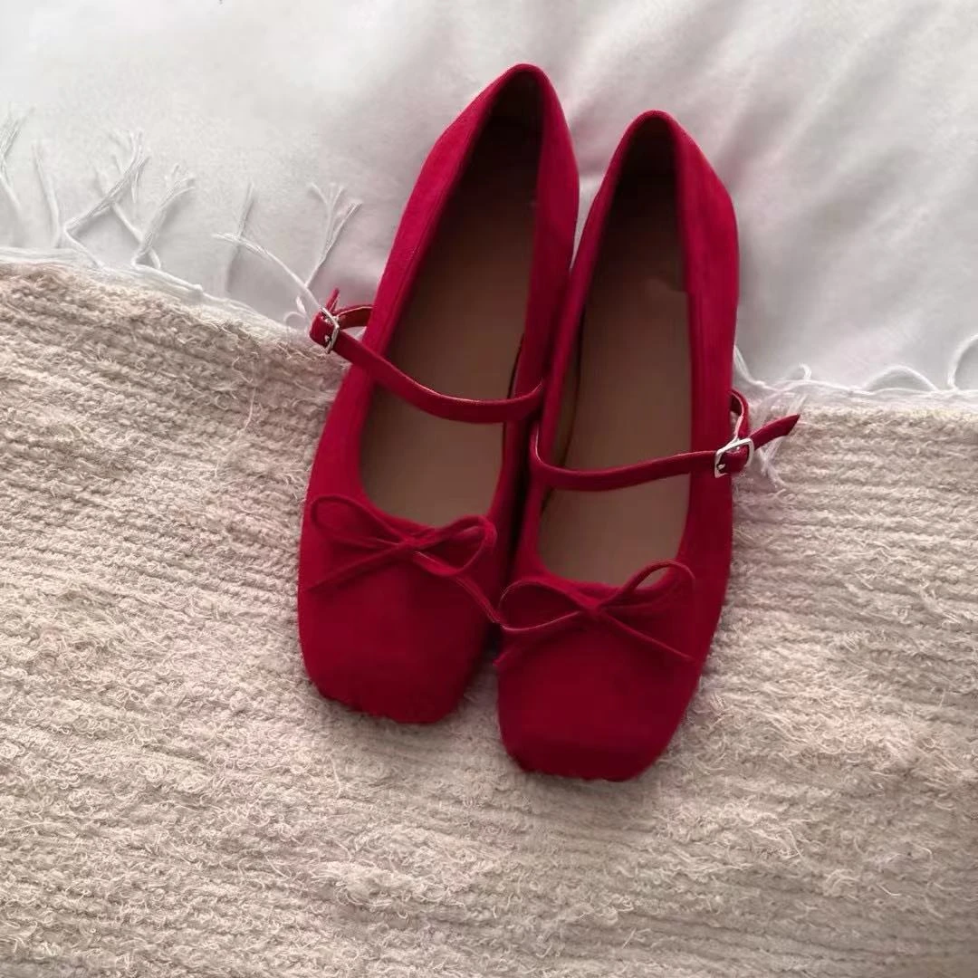 QiongQiong春季巨舒服的好穿百搭蝴蝶结一字扣单鞋