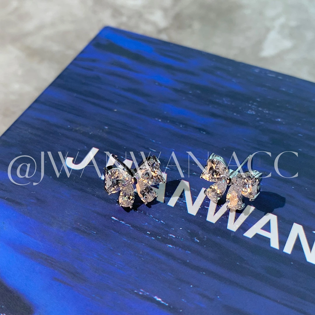 铜合金锆石耳饰 设计师冰晶蝴蝶结精致小耳钉01ED4108BL