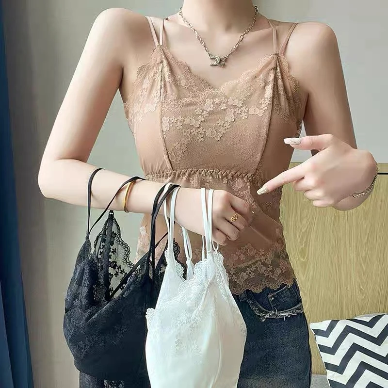【爆款单件装】蕾丝新款吊带长款内搭性感美背美背粉底液内衣背心