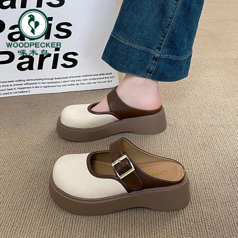 啄木鸟厚底增高勃肯鞋女凉拖鞋2025新款夏季外穿一脚蹬包头半拖鞋