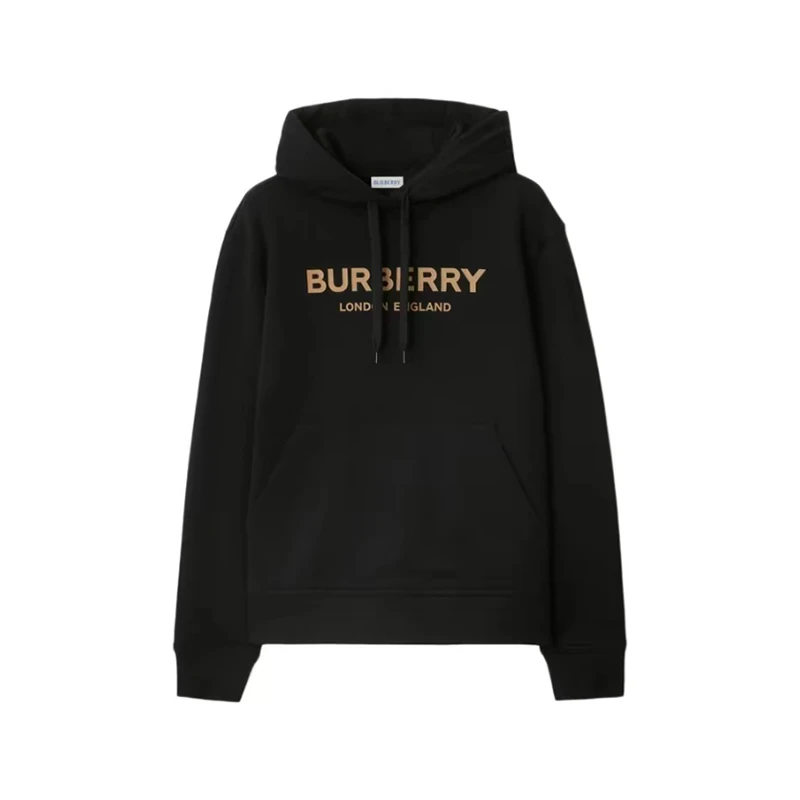 【年终好礼】Burberry/博柏利 女士黑色棉质字母印花连帽长袖卫衣