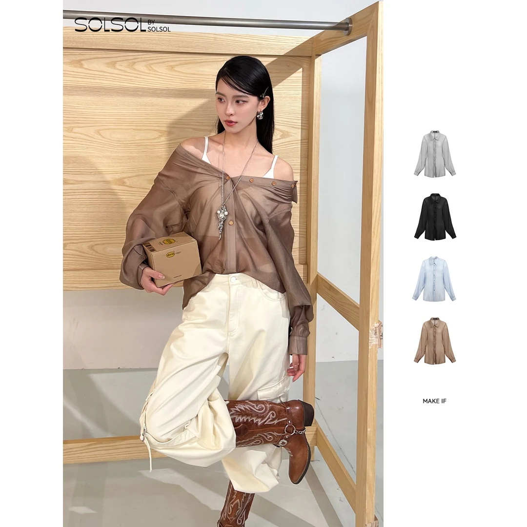 MAKE IF 25早秋新品老钱风慵懒松弛洋气透明衬衫 SOLSOL买手店