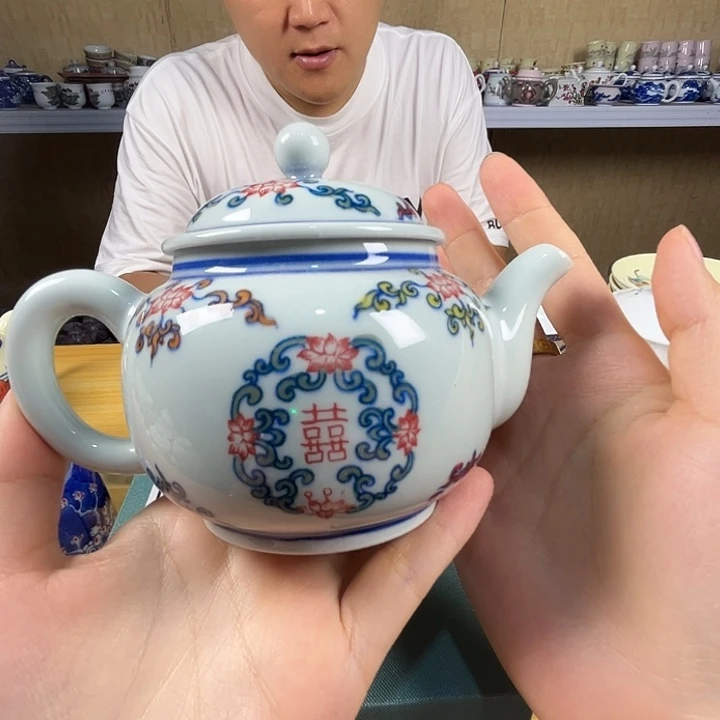 瓷片景德镇陶瓷绿嘻嘻团喜壶