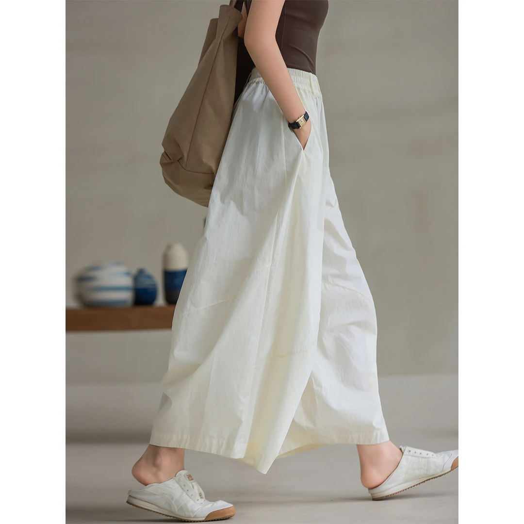 麻霖原创设计夏季新品100%棉大廓形茧型分割立体九分气球裤