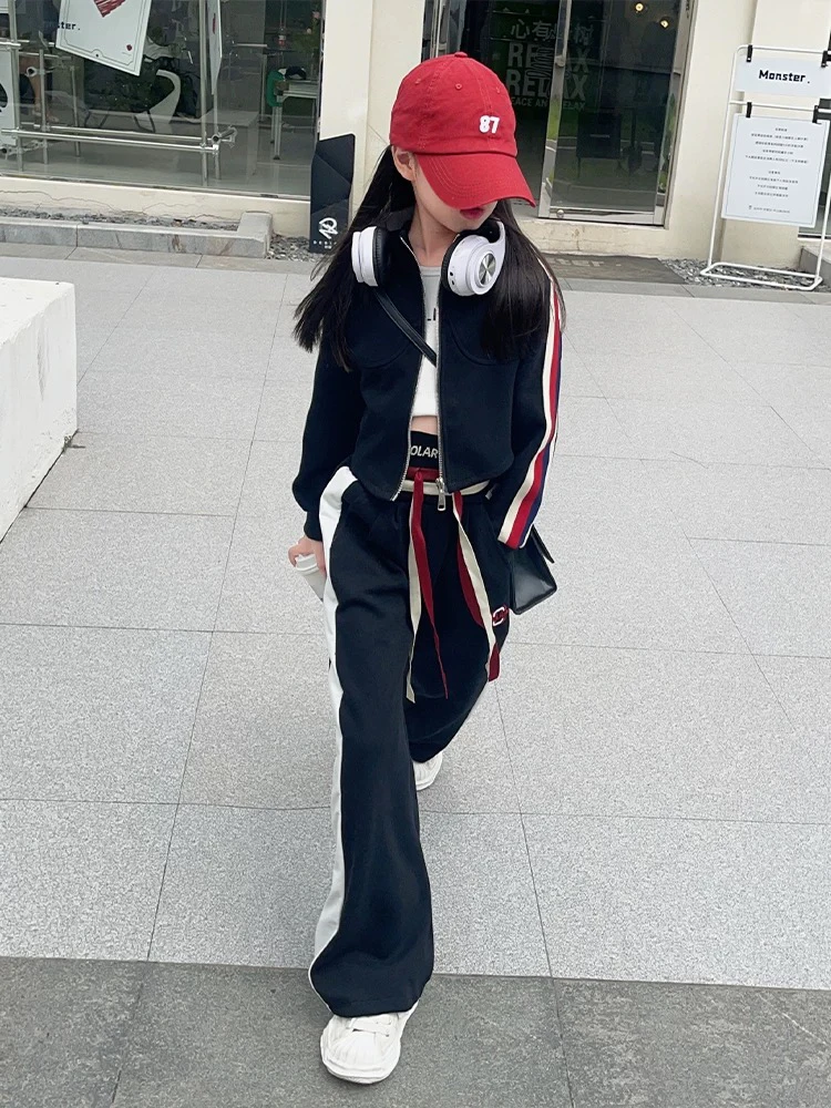 女童秋装套装潮小孩韩版中大童两件套时髦阔腿裤春秋季运动两件套
