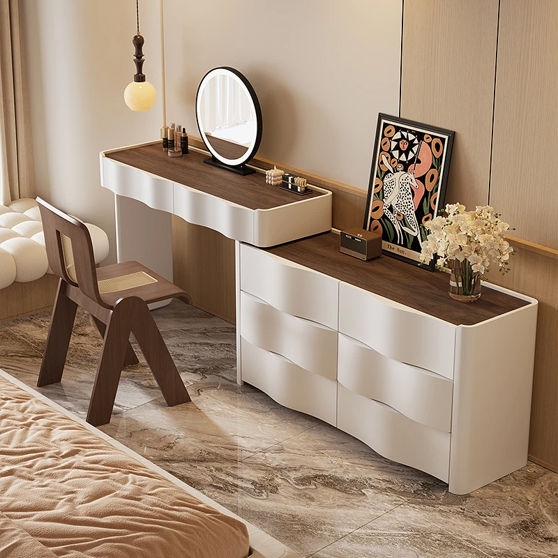 Ausisara/澳斯莎华新款现代轻奢卧室实木化妆桌梳妆台斗柜一体