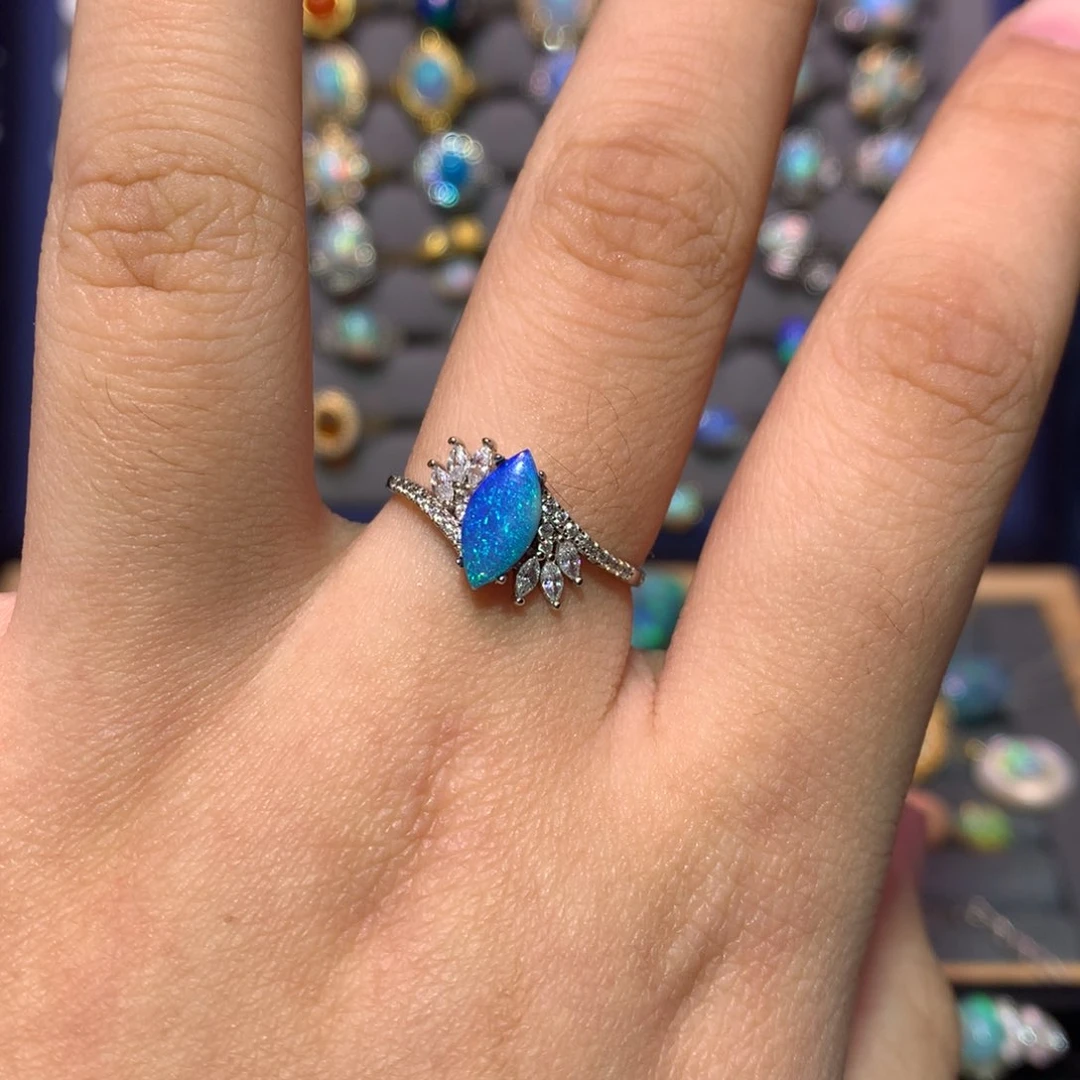 银S925镶嵌欧泊戒指精***生