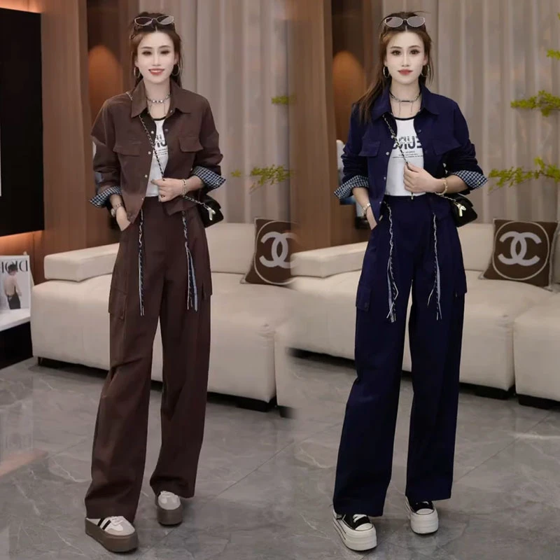 时尚套装女2025秋季新款时髦洋气休闲短外套工装阔腿裤气质两件套