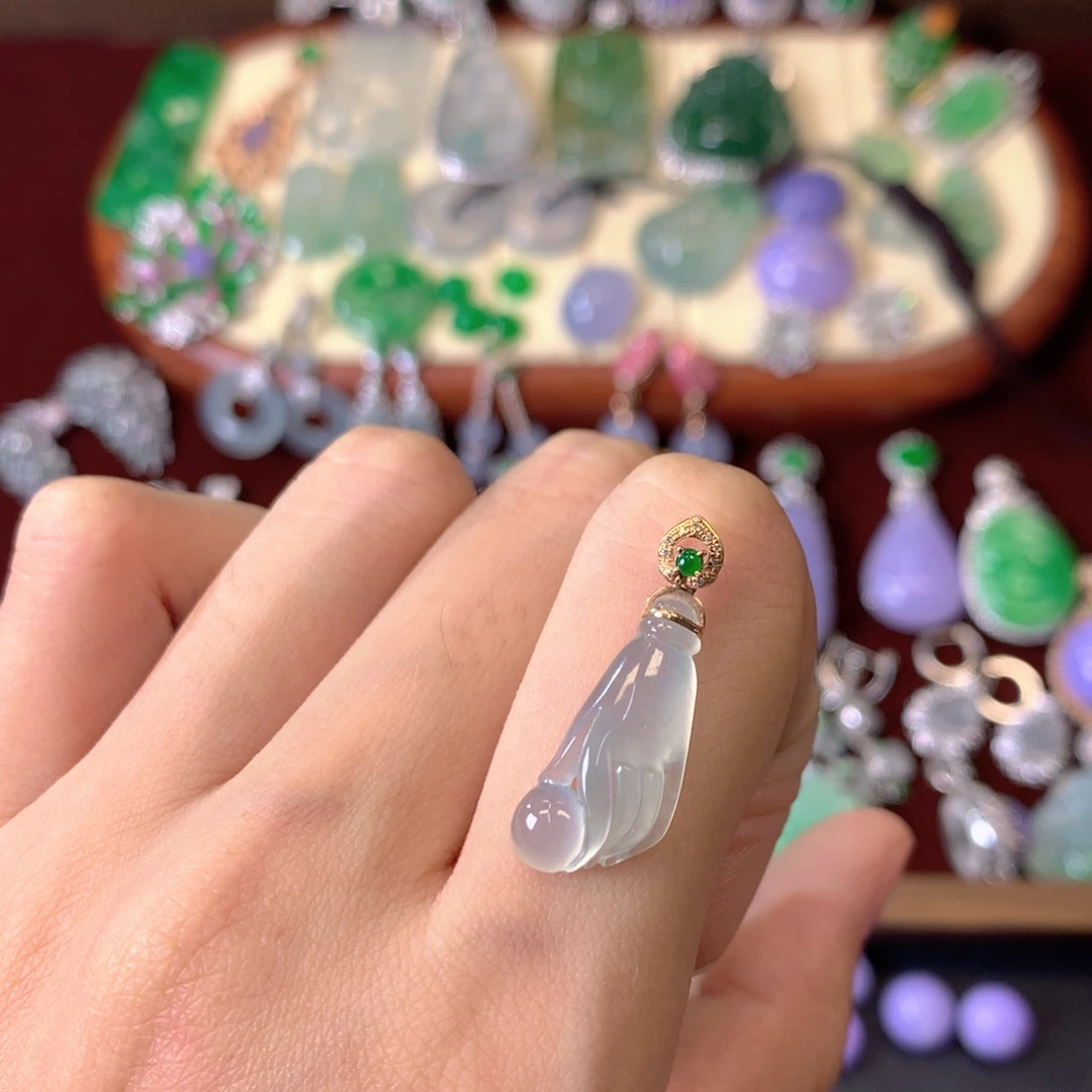 翡翠18K金镶嵌吊坠(不含链)