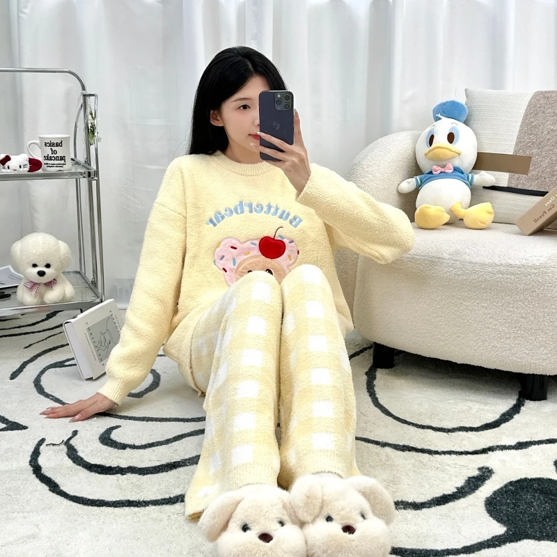 新款爆款绒款女士睡衣冬季甜美保暖卡通家居服加绒加厚可外穿套装
