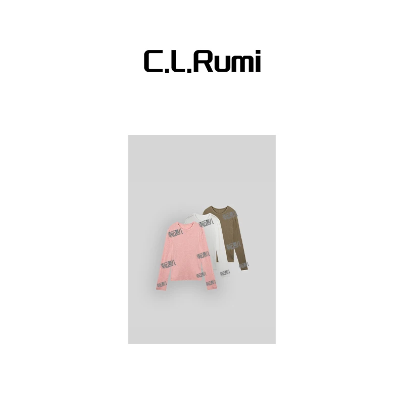 【Rumi女装】“蜜桃芝芝”25春舒适感百搭宽松圆领刺绣长袖上衣6569sy