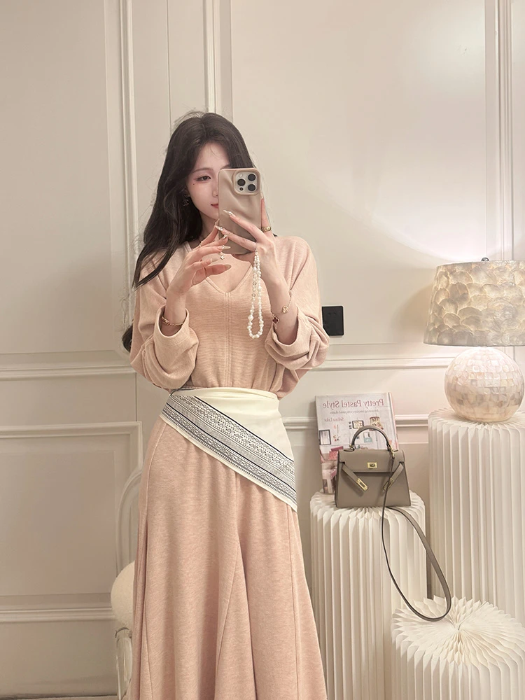 鱼er【半糖心跳】设计师高定/休闲时尚显瘦长袖上衣&半身裙套组